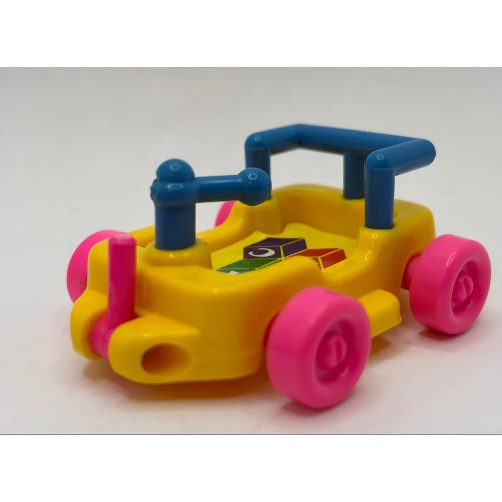Vintage 1991 New Ray Novelty Plastic Toy Car Yellow Blue Pink ABC Blocks